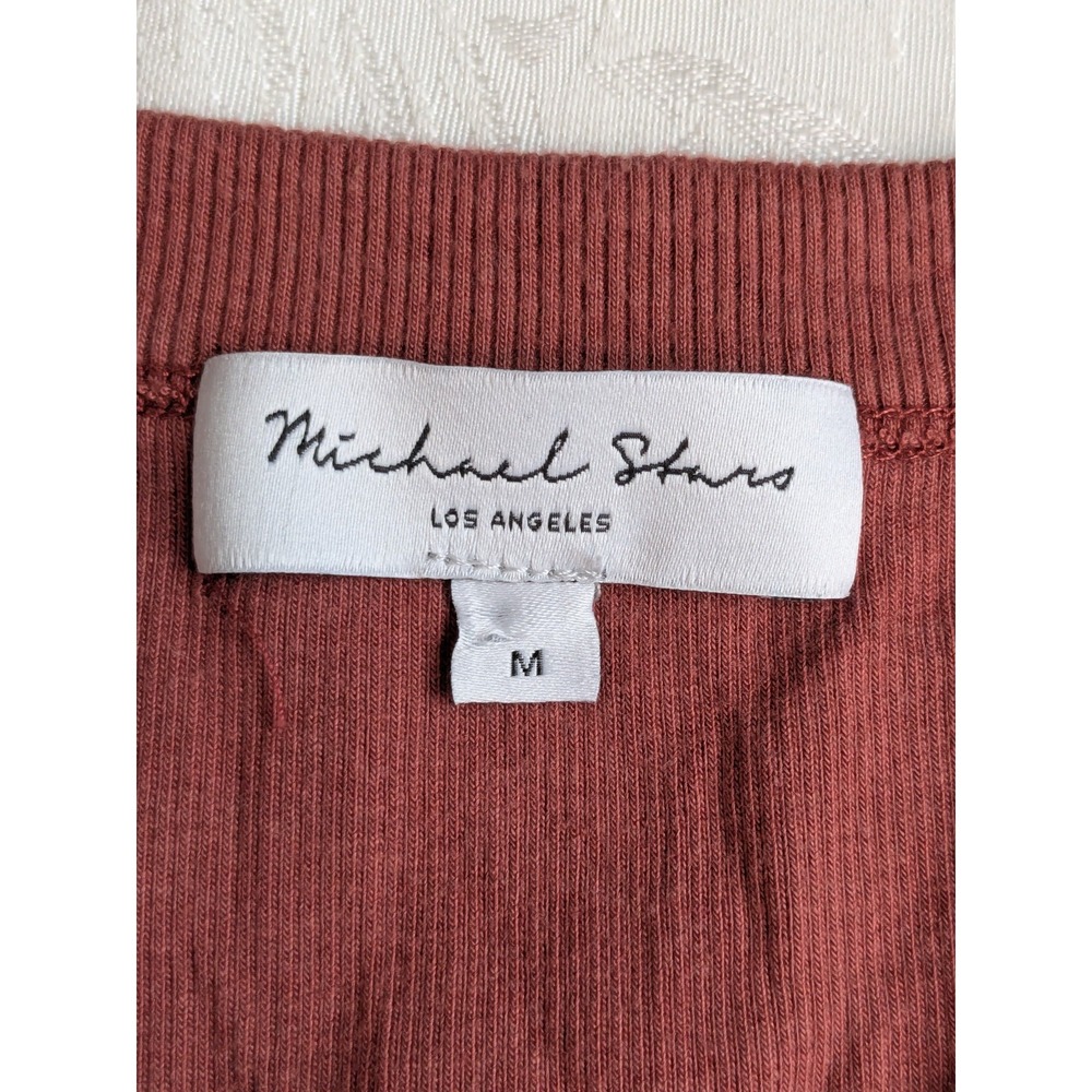 Michael Stars Lori Rust Brown Ribbed Ruched Stretch Bodycon Midi Dress Size M - Picture 5 of 10